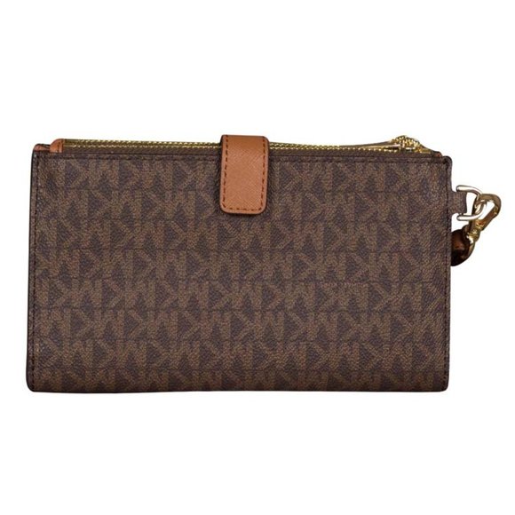 Michael Kors Large Jet Set Travel Double Zip Wristlet in Brown - Picture 2 of 3